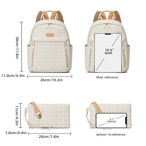 Makes Mini Backpack for Women, Stylish Daypack Purse Handbag Small Casual Daily Travel Bag, Lady Girls Gifts for Work School, 2pcs Sets - color: Checkered Beige