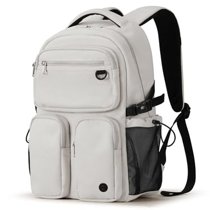 mixi Travel Laptop Backpack, Lightweight Durable School Bookbag Men Woman 15.6" Computer Bag, Water Resistant Outdoor Hiking Backpacks With Multifunction Pockets, Beige - color: Beige