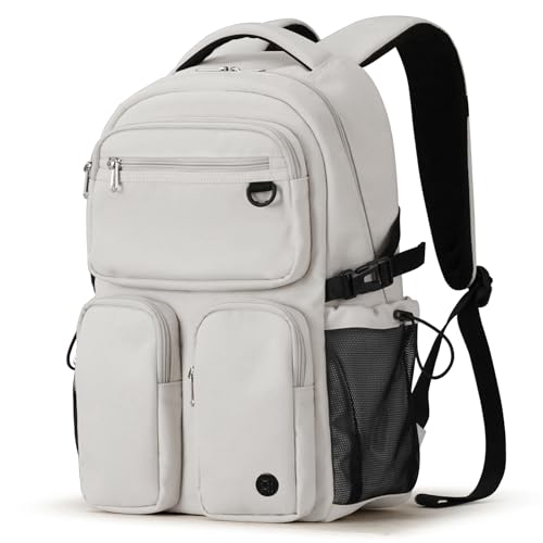 mixi Travel Laptop Backpack, Lightweight Durable School Bookbag Men Woman 15.6" Computer Bag, Water Resistant Outdoor Hiking Backpacks With Multifunction Pockets, Beige - color: Beige
