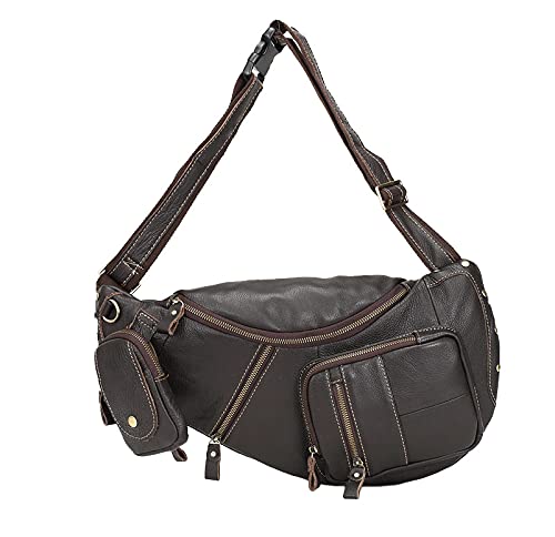 Leather Sling Bag Crossbody Backpack for Men Women Travel Outdoor Sports Hunting Hiking Large Capacity Cool Shoulder Chest Pack Bags Daypack - color: #28coffee