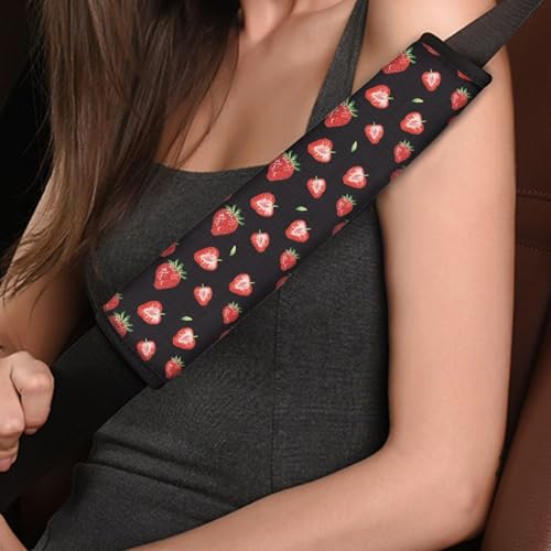 2PCS Black Strawberry Car Seat Belt Covers Shoulder Pads,Carbon Fiber Car Seat Belt Pads Safety Belt Cover Pad,Decoration Interior Car Accessories,Universal Fit Most Cars,SUV,Trucks - color: Black Strawberry