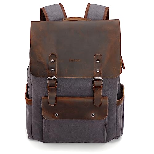 Modoker Waxed Canvas Leather Laptop Backpack for Travel, Men & Women,Purple - color: Purple