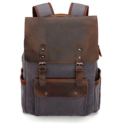 Modoker Waxed Canvas Leather Laptop Backpack for Travel, Men & Women,Purple - color: Purple