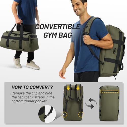MIER Gym Bag for Men Large Duffel Backpack with Shoe Compartment, 60L Convertible Duffle Bags Weekender Overnight Bag for Gym Sports Travel, Green - color: Green