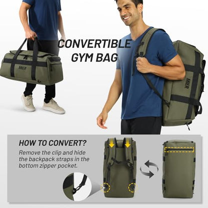 MIER Gym Bag for Men Large Duffel Backpack with Shoe Compartment, 60L Convertible Duffle Bags Weekender Overnight Bag for Gym Sports Travel, Green - color: Green