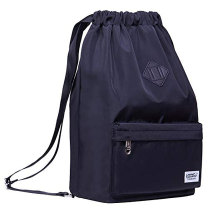KAUKKO Drawstring Sports Backpack Gym Yoga Bag Shoulder Rucksack for Men and Women(K1031-2-BLACK) - color: Nylon Black