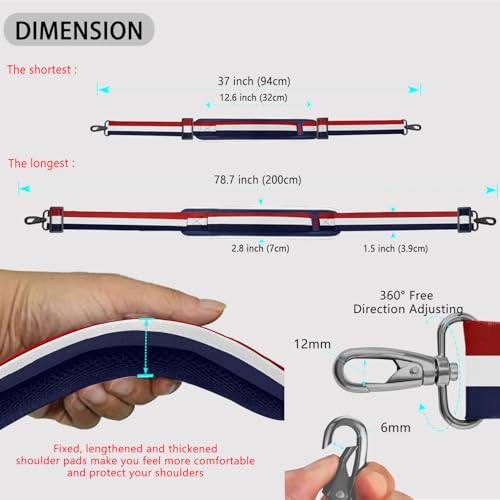 ZINZ 79 inch Shoulder Strap, Extra-thick Fixed Cushion Pad and Dual Clasps Universal Replacement Strap with Metal Swivel Hooks for Laptop Bags, Luggage Bags, Camera, Crossbody(Stripes-BuWRd) - color: Stripes-buwrd