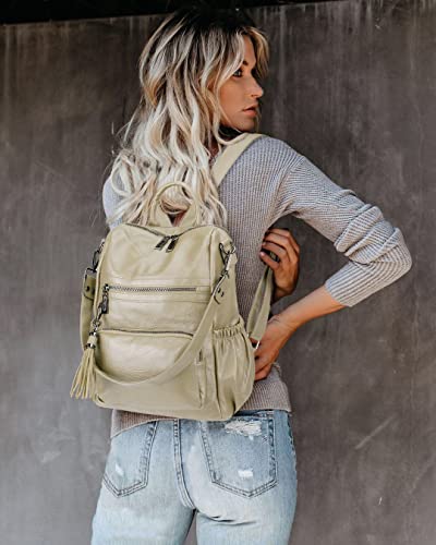 Uromee Travel Backpack Purse for Women Vegan Leather Ladies Fashion Tassel Shoulder Bag Convertible - color: 0243 White