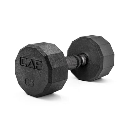 CAP Barbell Coated Hex Dumbbell Weight - Single | 10-120 lbs | Multiple Options - size: 15 lb, style: 12-Sided - Black Handle