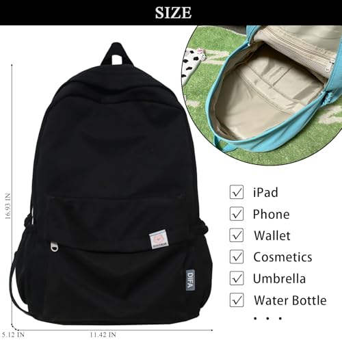 Cute Aesthetic Backpack Y2K Simple Solid Color Kawaii Backpacks Travel Laptop Backpack (Black) - color: Black