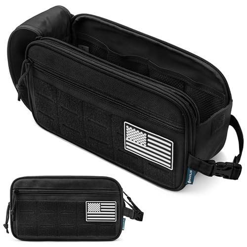 PAVILIA Tactical Toiletry Bag for Men, Water Resistant Molle Military Dopp Kit, Travel Hygiene Organizer with Wet Dry Storage for Shaving, Grooming, Gym and Camping, Black - color: Black, size: Large