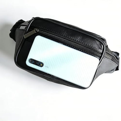 large 6 Pockets Leather Fanny Pack Travel Waist packs Waist Pack Suitable for Outdoor Mountaineering Travel Camping Cycling Running etc Fanny packs (Black) - color: Black 2025 model
