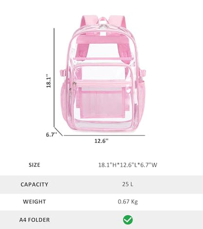 abshoo Big Heavy Duty Clear Backpack for School Girls Boys Transparent Bookbag for Middle High School (Pink) - color: Pink