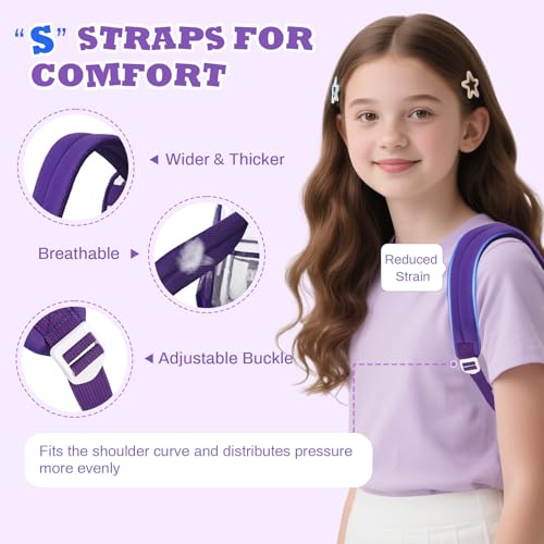 PIG PIG GIRL Clear Backpack for School,Heavy Duty PVC Transparent Bookbag for Girls Stadium Approved See Through Backpack - color: Dark Purple
