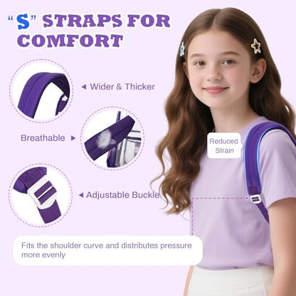PIG PIG GIRL Clear Backpack for School,Heavy Duty PVC Transparent Bookbag for Girls Stadium Approved See Through Backpack - color: Dark Purple