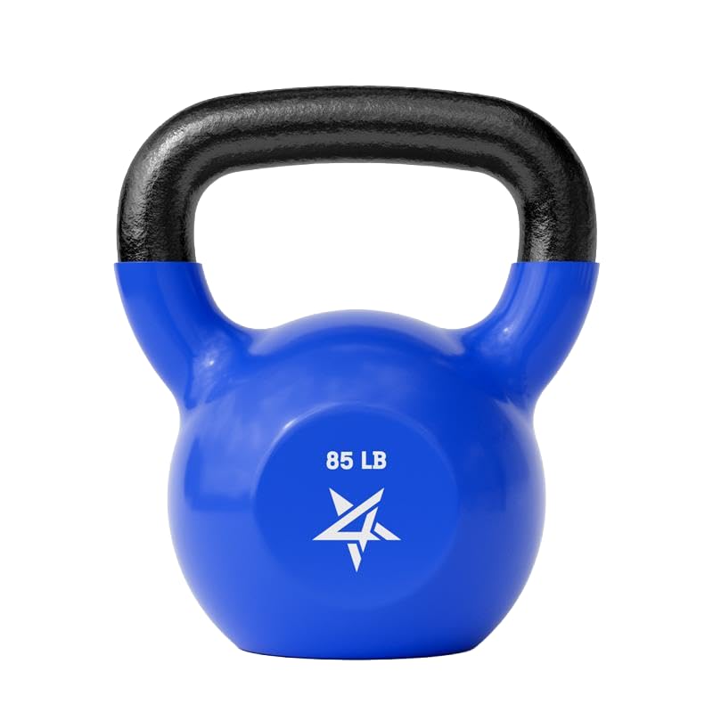 Yes4All Kettlebell, 5-100 LB Vinyl Coated Cast Iron Strength Training Kettlebells for Home Gym Exercises, Fitness, Full Body Workout Equipment, Push Ups, and Grip Strength - color: R. 85LB - Dark Blue, style: Vinyl Coated