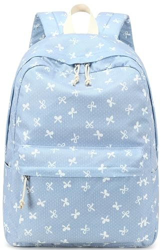 LEDAOU Backpack for Teen Girls Lightweight Kids Bookbag for Elementary Middle High School College Women Laptop Casual Daypack (Bow-Blue) - color: Bow-blue