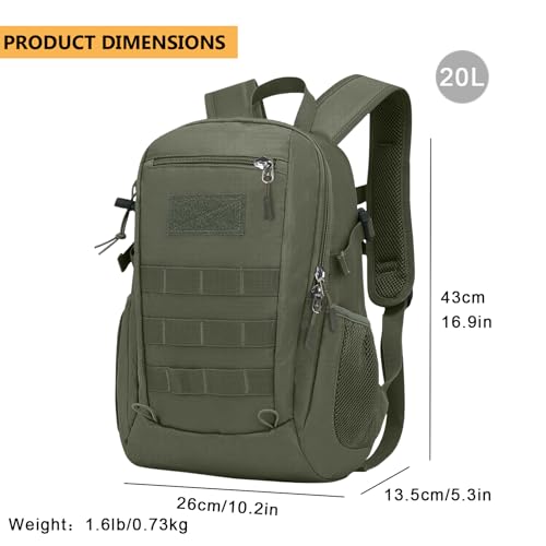 ArcEnCiel 10L/20L Mini X-Small Tactical Backpack MOLLE Daypack Gear Pack Camping Bag with Patch - color: Grey&green, size: 20L