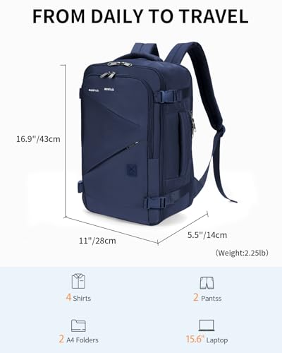 ECOHUB 17" Small Unisex Travel Backpack United Airlines Approved 17x10x9 Friendly Suitcase Anti-Theft Lockable Zippers Style Personal Item Bag Travel Essentials with 12 Pockets Water Resistant, Blue - color: Blue, size: 17 inch underseat
