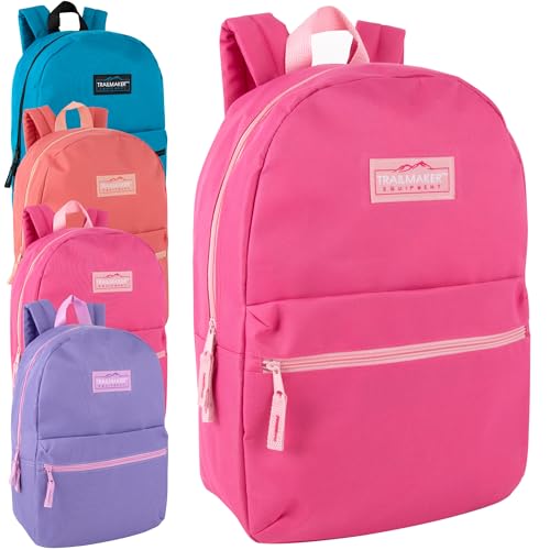 Trail maker 24 Pack Classic 17 Inch Backpacks in Bulk Wholesale Back Packs for Boys and Girls (Assorted Girls 4 Color Pack) - color: Assorted Girls 4 Color Pack