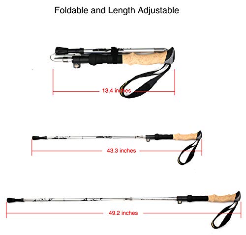 A ALAFEN Aluminum Collapsible Ultralight Travel Trekking Hiking Pole for Men and Women (Fits 5'3" - 6'2") - color: Silver