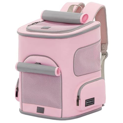 PETSFIT Pet Carrier Backpack with Upgraded Waist Protection, Cat Carrier Backpack Designed for Small Dogs/Cats, Fully Ventilated Collapsible Dog Backpack for Outdoor Traveling Hiking Camping, Pink - color: Pink