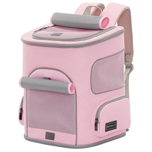 PETSFIT Pet Carrier Backpack with Upgraded Waist Protection, Cat Carrier Backpack Designed for Small Dogs/Cats, Fully Ventilated Collapsible Dog Backpack for Outdoor Traveling Hiking Camping, Pink - color: Pink