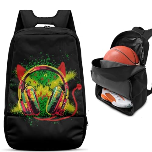 Basketball Backpack With Separate Ball Compartment And Shoes Fit Basketball Volleyball Football - color: Headphones