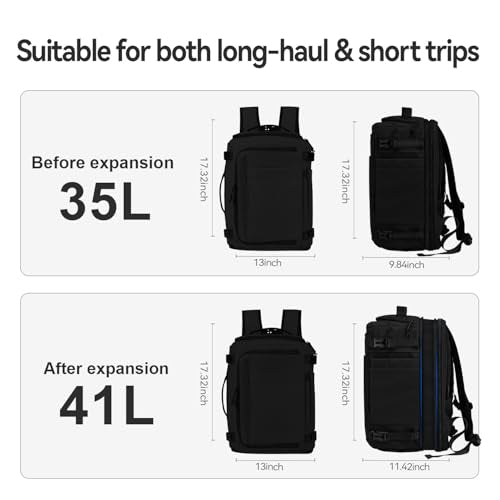 Carry On Travel Backpack with Shoe Compartment Flight Approved Laptop Backpack Expandable Work Business Backpack for Women Men Casual Daypack, Black - color: Black, style: A
