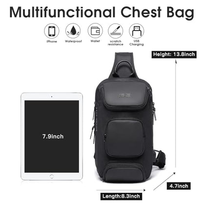 BANGE Sling Bag, Waterproof Crossbody Backpack, Shoulder Bag for Men - color: Black, size: Without Lock
