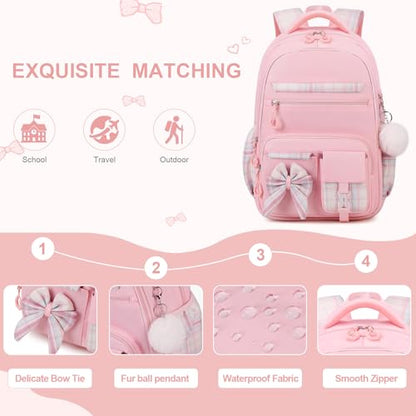 DIGOBAY Backpack for Girls, 3PCS Girls Backpack for School with Lunch Bag Pencil Case, Cute Kids Teens Bookbag for Kindergarten Elementary Preschool Middle School - color: Pink