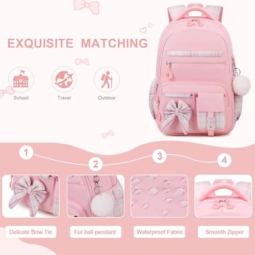 DIGOBAY Backpack for Girls, 3PCS Girls Backpack for School with Lunch Bag Pencil Case, Cute Kids Teens Bookbag for Kindergarten Elementary Preschool Middle School - color: Pink