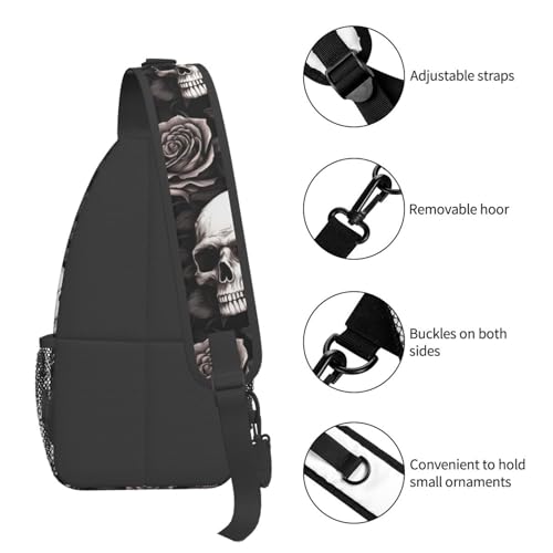 Skulls And Roses Outdoor Crossbody Shoulder Bag For Unisex Young Adult Hiking Bicycling - color: Blue