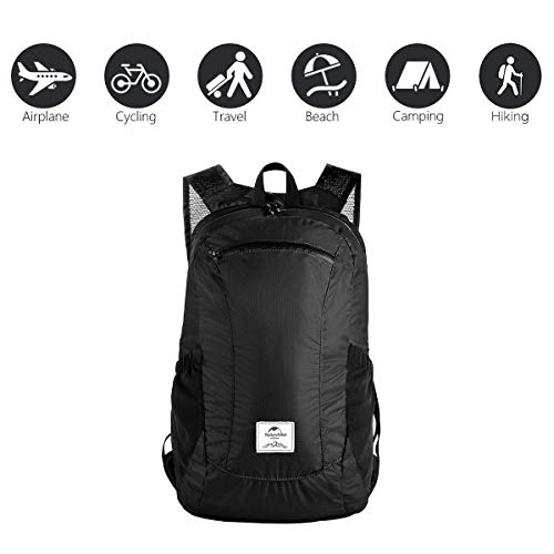 Naturehike 18L Lightweight Hiking Backpack, Waterproof Camping Packable Backpack Ultralight for Travel, Airplane, Small Hiking Daypack for Adults, Black - color: Black