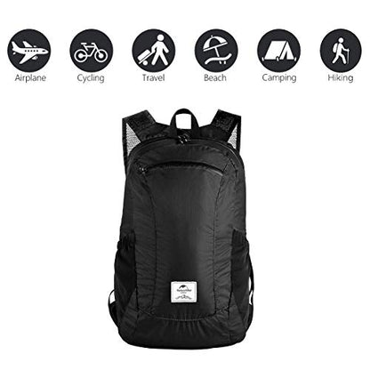 Naturehike 18L Lightweight Hiking Backpack, Waterproof Camping Packable Backpack Ultralight for Travel, Airplane, Small Hiking Daypack for Adults, Black - color: Black