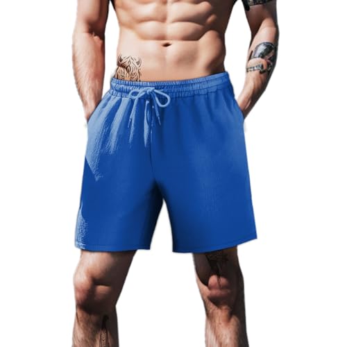 domirica Athletic Shorts for Men Stretch Waist Elastic Casual Loose Fit Breathable Workout Pants Summer Quick Dry Gym Shorts - color: Basic Blue, size: X-Large