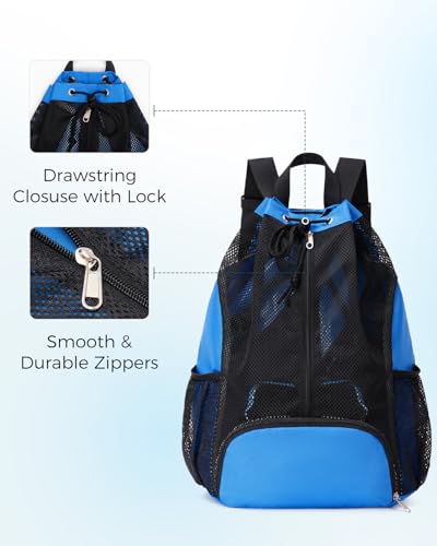 Swim Bag Mesh Drawstring Backpack with Shoe Compartment Sports Gym Sackpack with Mesh Pockets Beach Backpack for Swimming, Gym, and Workout Gear (Navy Blue)