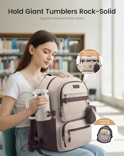 LOVEVOOK Commuter Laptop Backpack with Honeycomb Mesh Back & Ergonomic Padded Straps, 15.6" Water Resistant Travel Bag, Nurse Teacher Office Daily Commute with Accessory Pouch - color: Light Gray - Dark Coffee, size: 15.6 Inch