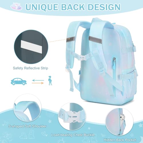 FIXITOK Girls Backpack Set, 3PCS Kids Backpack for Girls, Kawaii Bunny School Backpacks for Girl Kindergarten Elementary Preschool Middle School Bags with Lunch Box Pencil Case Dreamy-Aquamarine - color: Dreamy-aquamarine