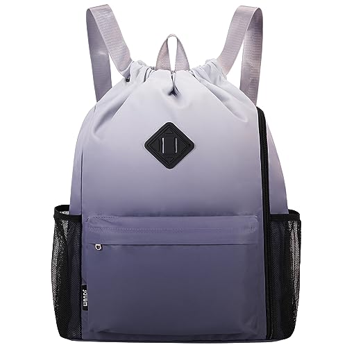 WANDF Drawstring Backpack Sports Gym Bag with Shoes Compartment, Water-Resistant String Backpack Cinch Bag for Women Men (Grey Gradient) - color: Large Grey Gradient, size: Large