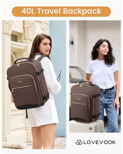 LOVEVOOK 40L Travel Backpack Flight Approved Carry on Backpack,3 Packing Cubes,Waterproof Personal Item Travel Bag,TSA Carry on Luggage Suitcase Travel Essentials,Gifts for Women & Men,fits 17" Laptop - color: Dark Coffee - Black, size: Large-40L-4Pcs