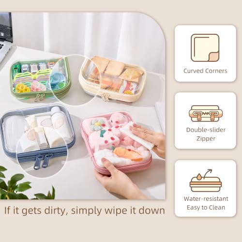 3-PCS Medium Clear Hard Shell Zipper Pouches, Clear Zipper Bags (3M, Ivory) - color: Off White, size: 3M