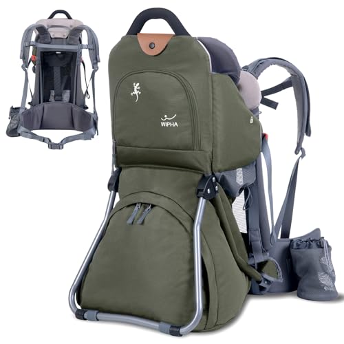 WIPHA Baby Backpack Carrier, Comfort Toddler Carrier Hiking Backpack with Canopy, Adjustable Lightweight Child Carrier - color: creeper III green