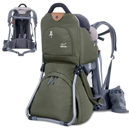WIPHA Baby Backpack Carrier, Comfort Toddler Carrier Hiking Backpack with Canopy, Adjustable Lightweight Child Carrier - color: creeper III green