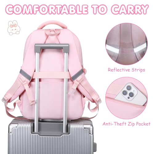 GeeWin Girls Backpack for School with Lunch Box & Pencil Case Set, 17 Inch Stylish Plaid Girls Bookbag with Lots of Pockets for Kids, Teens, Elementary Middle High College School Student (Pink) - color: Pink