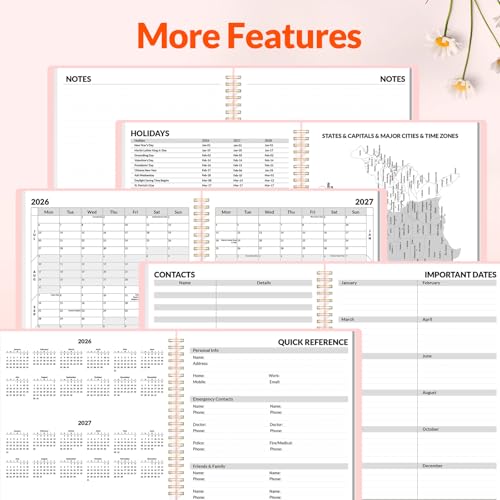 SUNEE Academic Planner 2026-2027 – Weekly & Monthly Planner, July 2026 to June 2027, 8.5"x11", Thick Paper, Tabs, Pockets, Bookmark, Spiral-Bound, Student Teacher Organizer, Pink - color: Pink