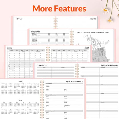 SUNEE Academic Planner 2026-2027 – Weekly & Monthly Planner, July 2026 to June 2027, 8.5"x11", Thick Paper, Tabs, Pockets, Bookmark, Spiral-Bound, Student Teacher Organizer, Pink - color: Pink
