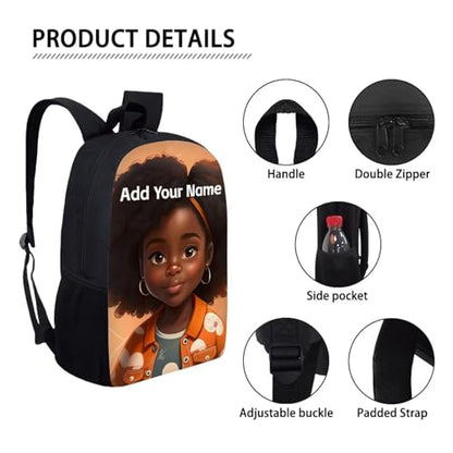 Personalized Bookbag for Kids Elementary/Kindergarten School Bag African Backpack Girls 10-12/8-10 Custom Name Schoolbag for Camping - color: African Black Girl-27
