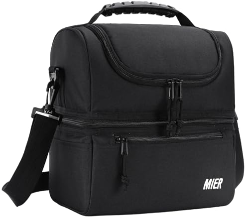 MIER Adult Lunch Box Insulated Lunch Bag Large Cooler Tote Bag for Men, Women, Double Deck Cooler(Black Large) - color: Black, size: Large