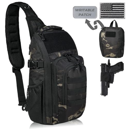 DBTAC Tactical Personal Defense EDC Bags & Packs | 10L Military Shoulder Backpack with Sling for Concealed Carry, Range, Travel, Hiking, Outdoor Sports (Charcoal Camo) - color: Charcoal Camo